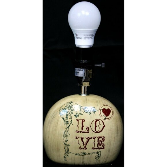 Beige Love Ceramic Lamp Small Floral Red Old World Vtg Look Inspired Flower Rose - Picture 1 of 10